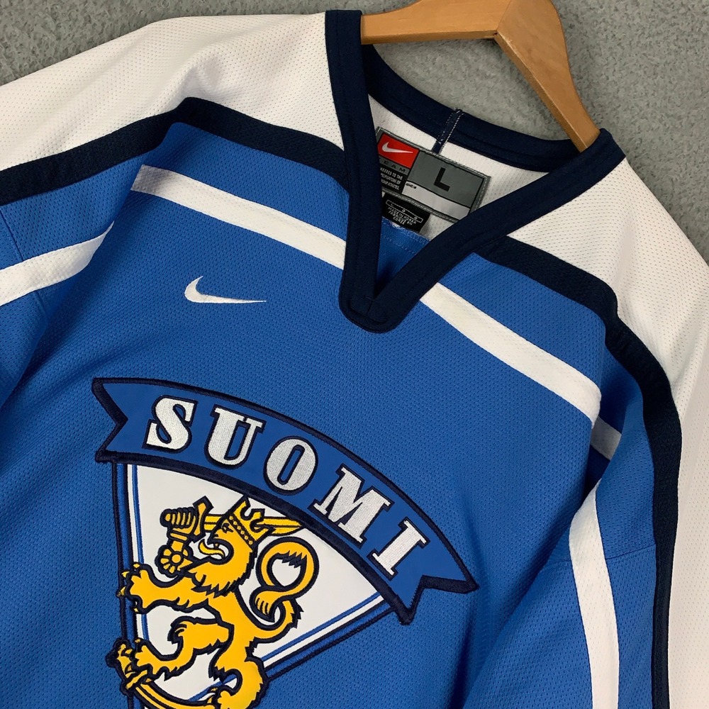 Nike Finland Suomi Hockey Jersey Mens‎ Large Blue White International Ice Sports